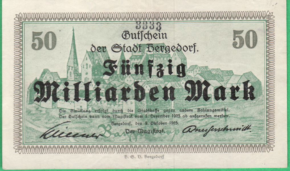 GERMANY 1 BILLION MARK STUTTGART REICHSBAHN BANKNOTE NOTGELD 1923 VF