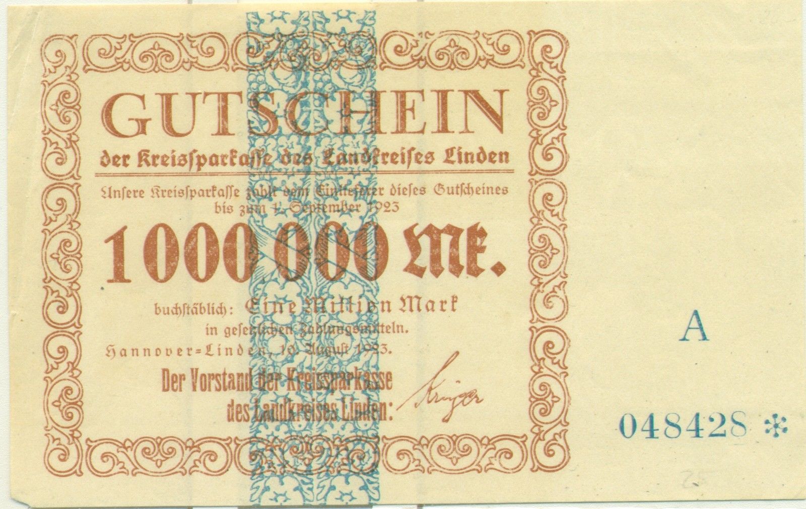 GERMANY 500000 MARK FREIBURG BANKNOTE NOTGELD GUTSCHEIN 1923 FINE 