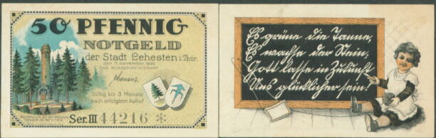 50 Pfg 1-JAN-1921 UNC German NOTGELD LEHRTE x 4 5 Pfg 25 Pfg 10 Pfg